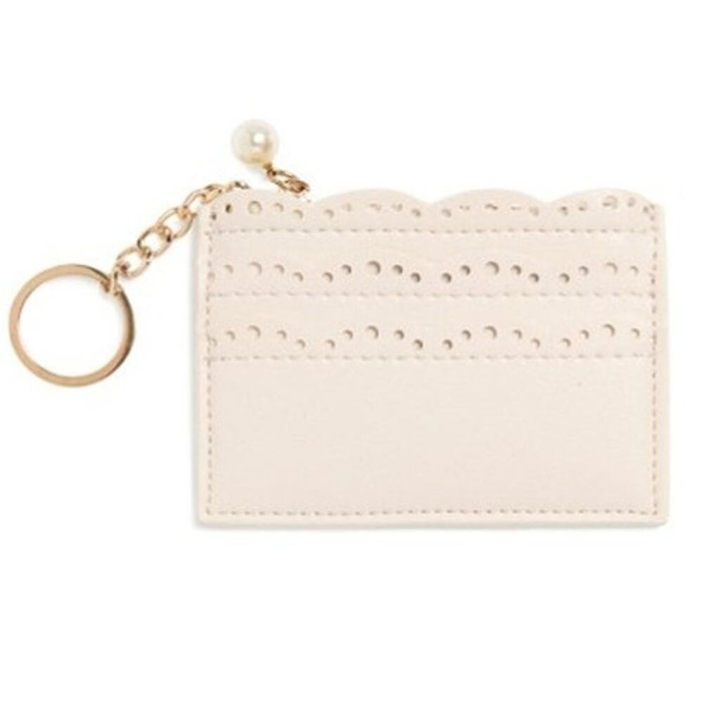 Lola Vegan Leather Card Case Ivory Faux Pearl Gold Hardware